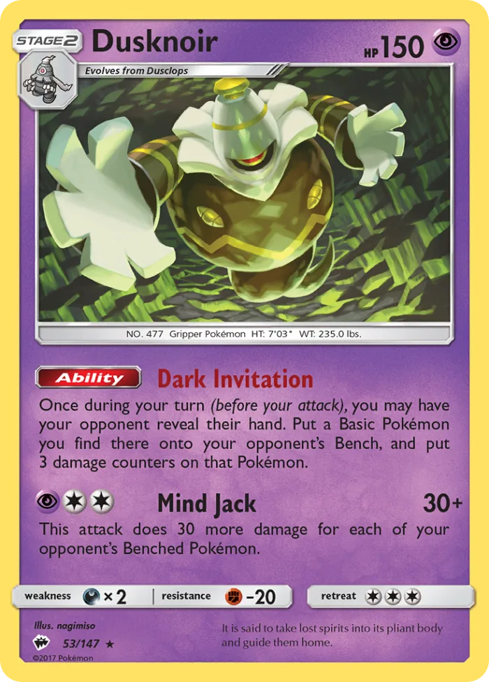 Dusknoir #53 Burning Shadows Pokemon card