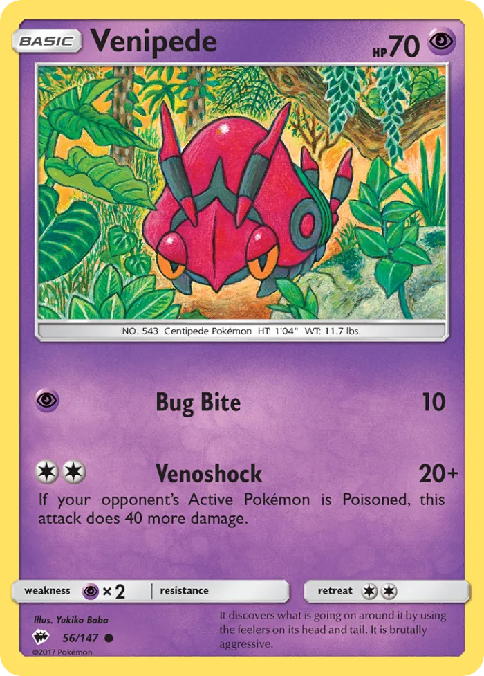 Venipede #56 Burning Shadows Pokemon card