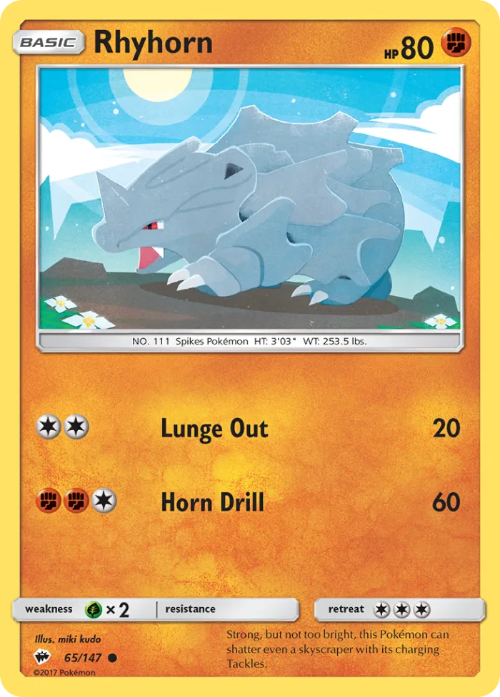 Rhyhorn #65 Burning Shadows Pokemon card