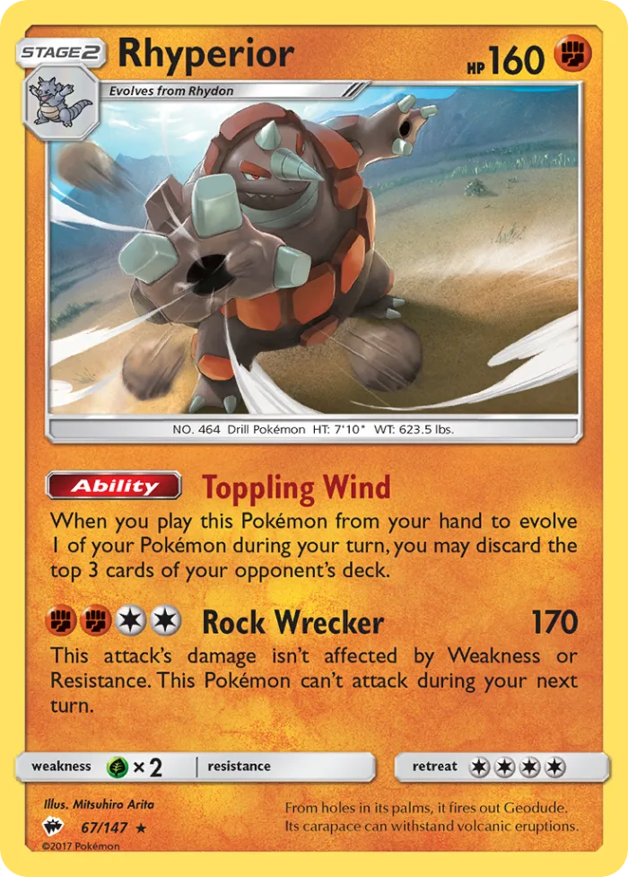 Rhyperior #67 Burning Shadows Pokemon card