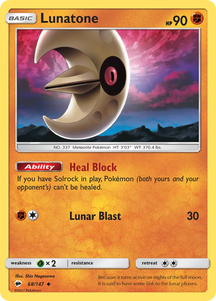 Lunatone #68 Burning Shadows Pokemon card