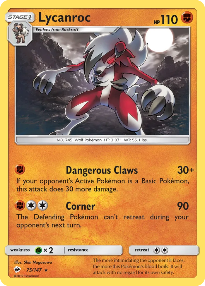 Lycanroc #75 Burning Shadows Pokemon card