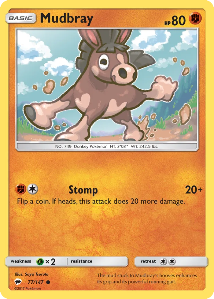 Mudbray #77 Burning Shadows Pokemon card