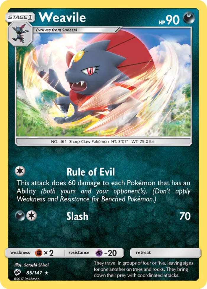Weavile #86 Burning Shadows Pokemon card