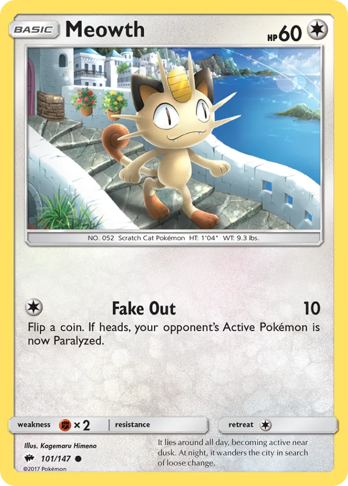 Meowth #101 Burning Shadows Pokemon card