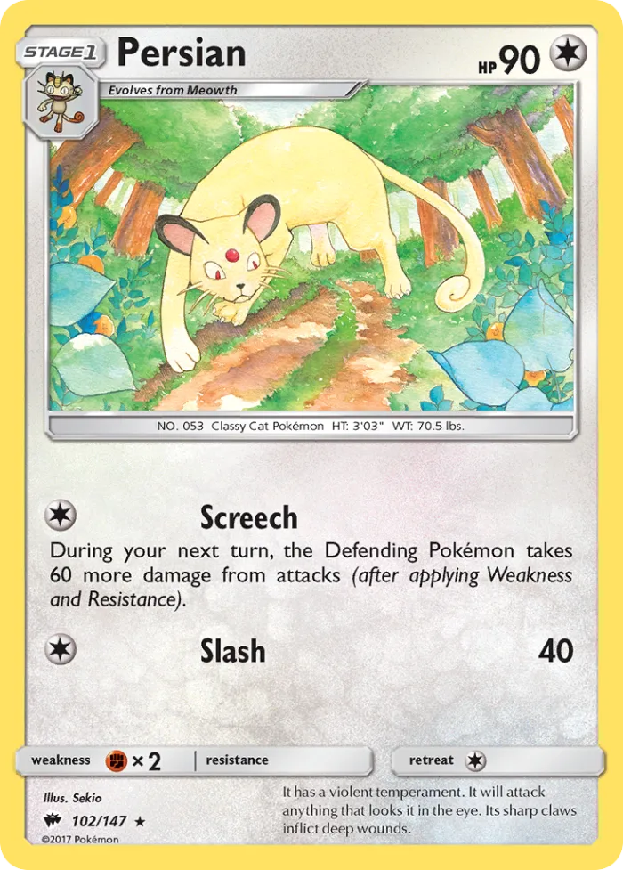 Persian #102 Burning Shadows Pokemon card