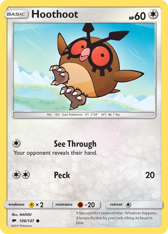 Hoothoot #106 Burning Shadows Pokemon card