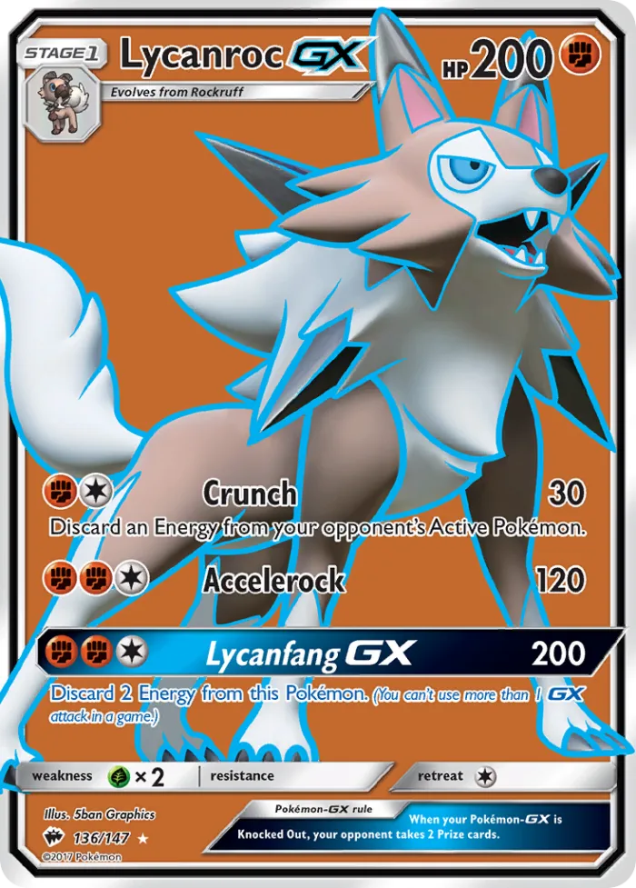 Lycanroc-GX #136 Burning Shadows Pokemon card