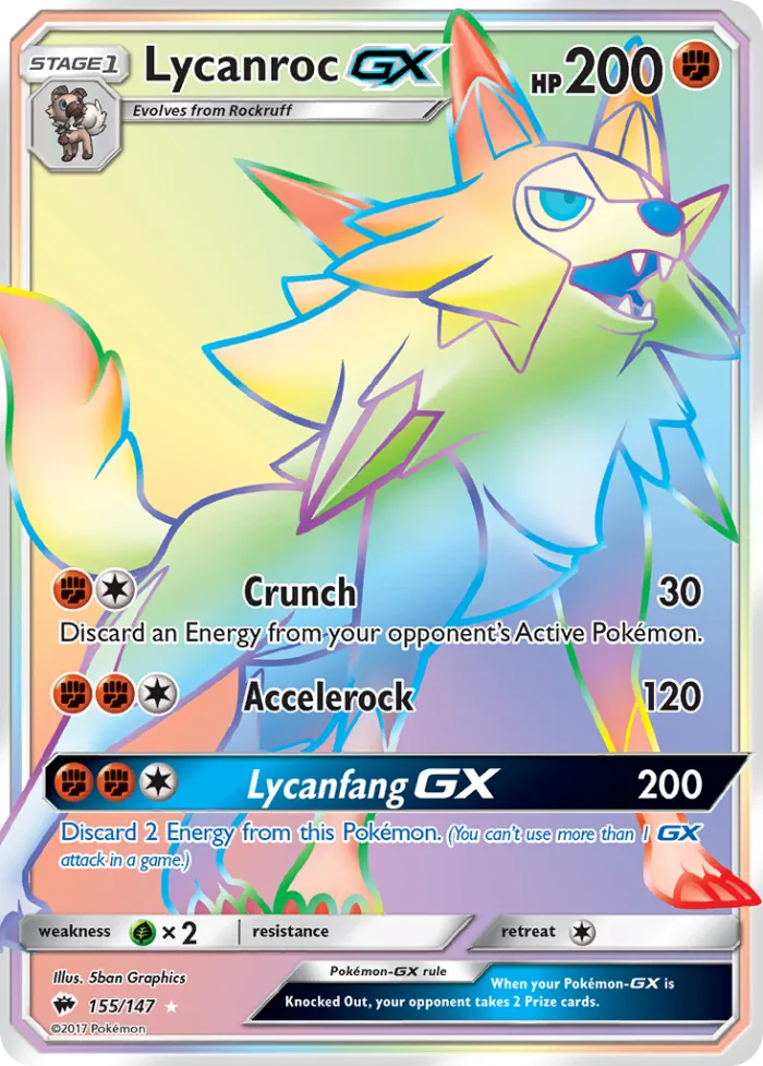 Lycanroc-GX #155 Burning Shadows Pokemon card