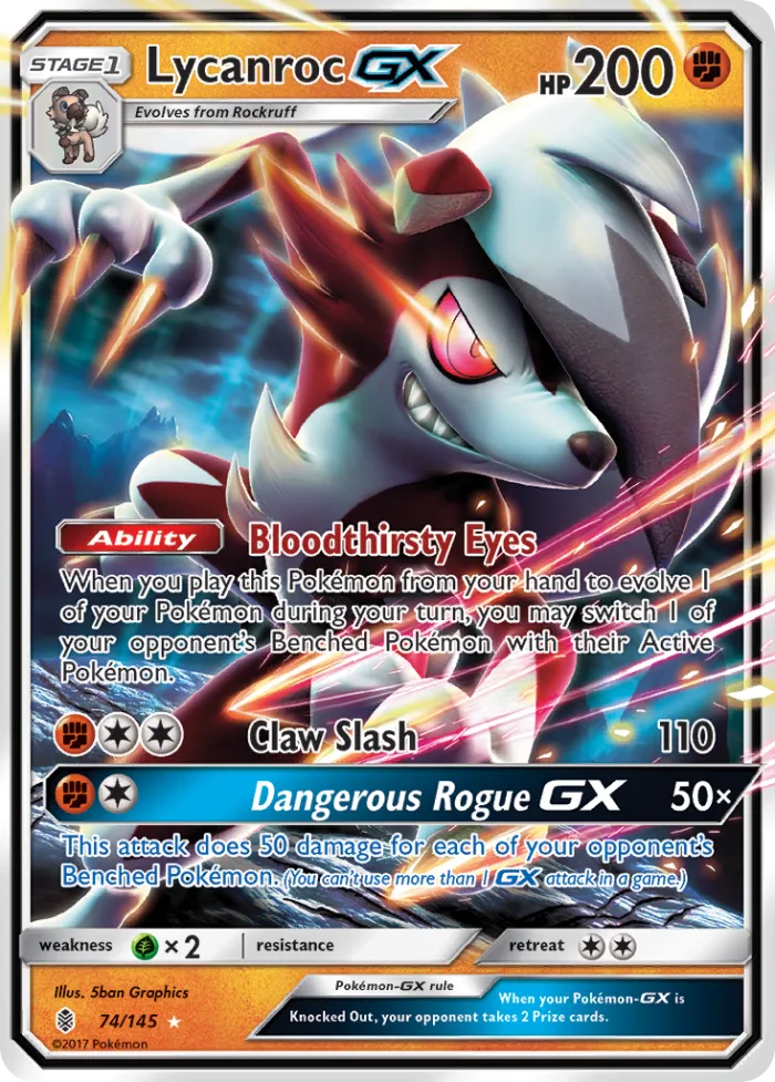 Lycanroc-GX #74 Guardians Rising Pokemon card