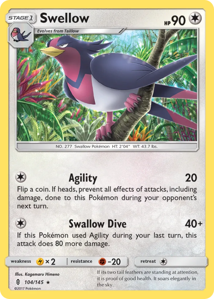 Swellow #104 Guardians Rising Pokemon card
