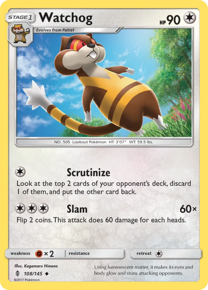 Watchog #108 Guardians Rising Pokemon card