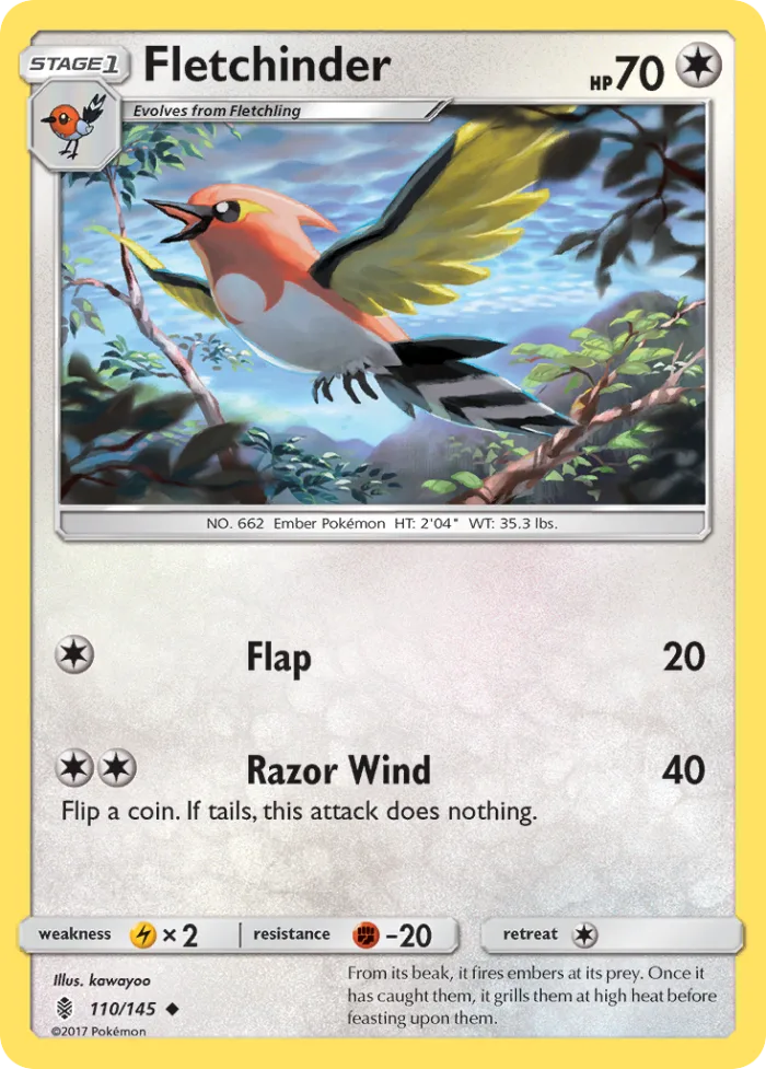 Fletchinder #110 Guardians Rising Pokemon card