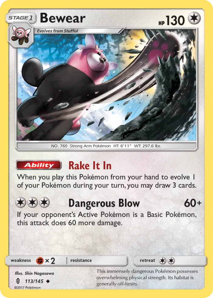 Bewear #113 Guardians Rising Pokemon card