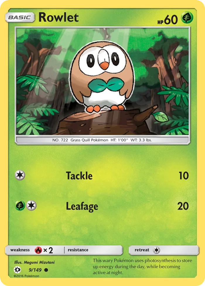 Rowlet #9 Sun & Moon Pokemon card