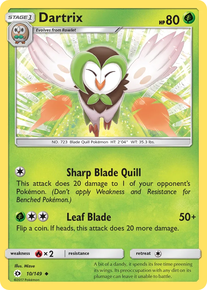 Dartrix #10 Sun & Moon Pokemon card