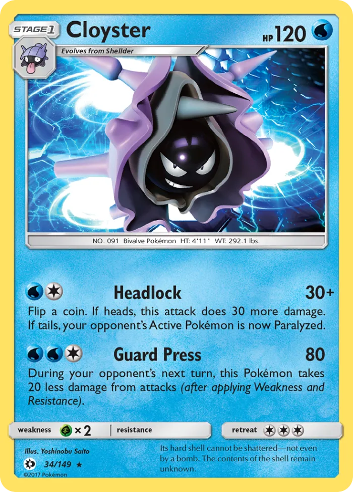Cloyster #34 Sun & Moon Pokemon card