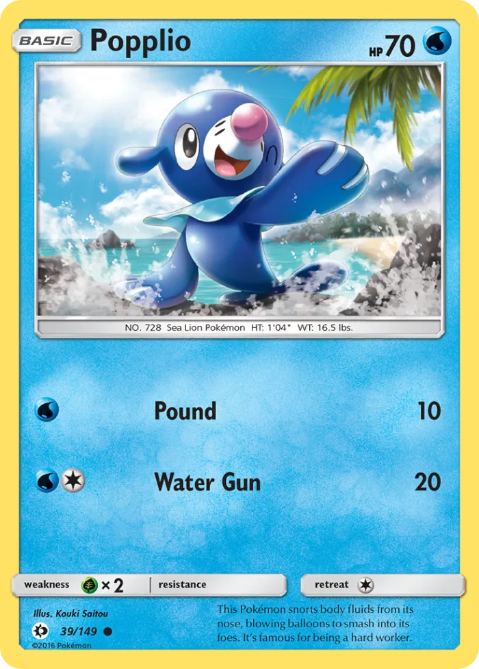 Popplio #39 Sun & Moon Pokemon card