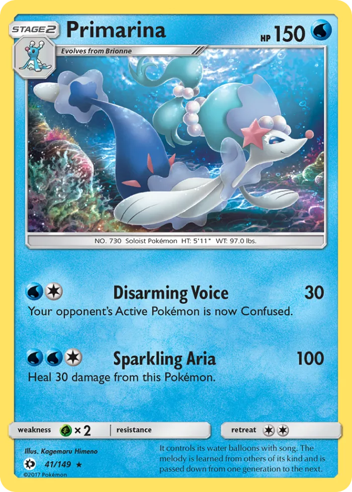 Primarina #41 Sun & Moon Pokemon card
