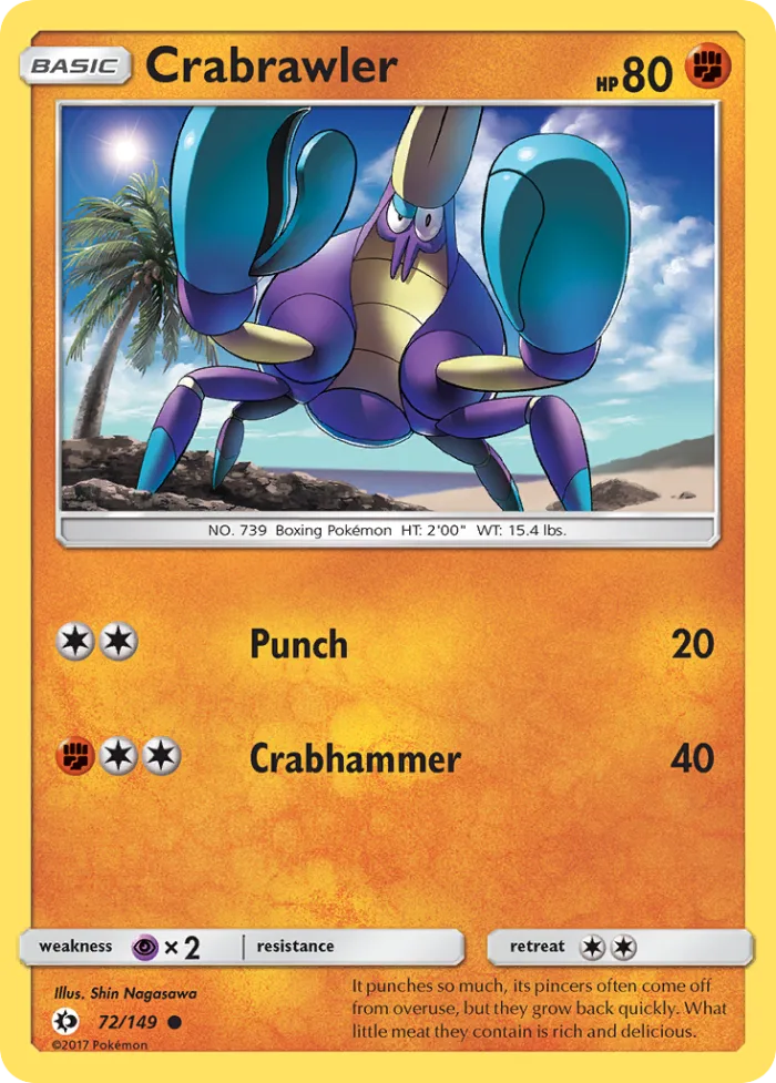 Crabrawler #72 Sun & Moon Pokemon card