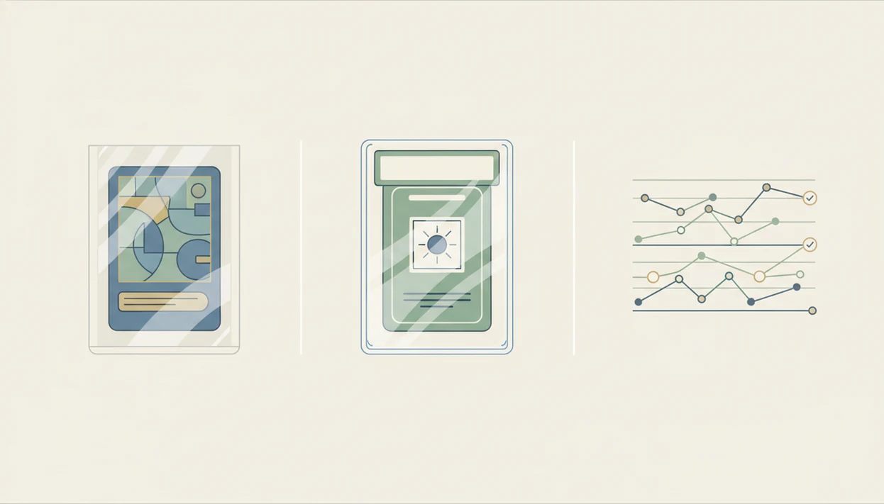 An illustration compares a raw card, a graded slab, and abstract sold-comps price signals.