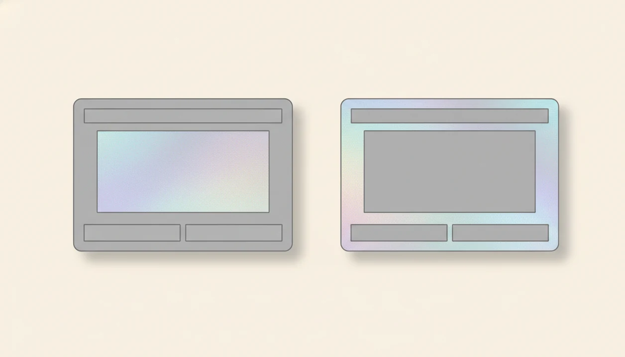 A simple diagram contrasts foil in the picture box with foil around the rest of the card.