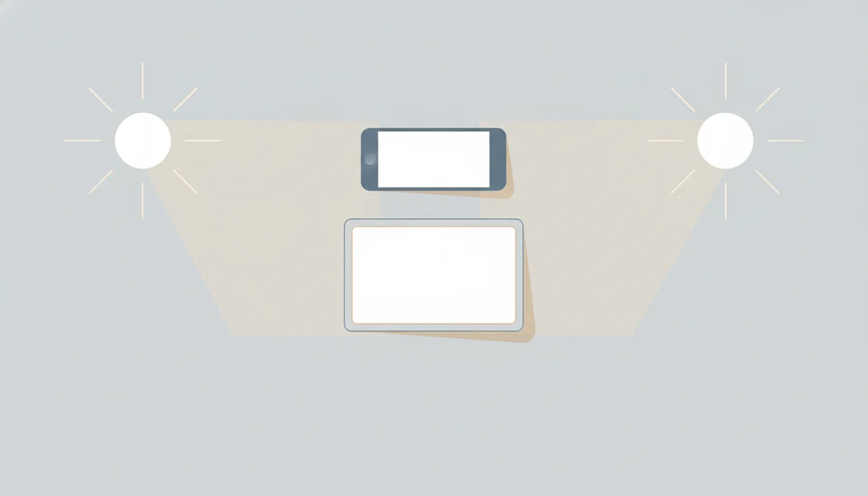 A simple diagram shows a card centered under a phone with even side lighting for scanning.
