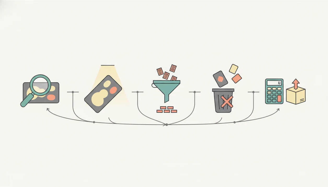 A simple icon workflow shows card identification, condition review, filtering comps, removing bad matches, and pricing.