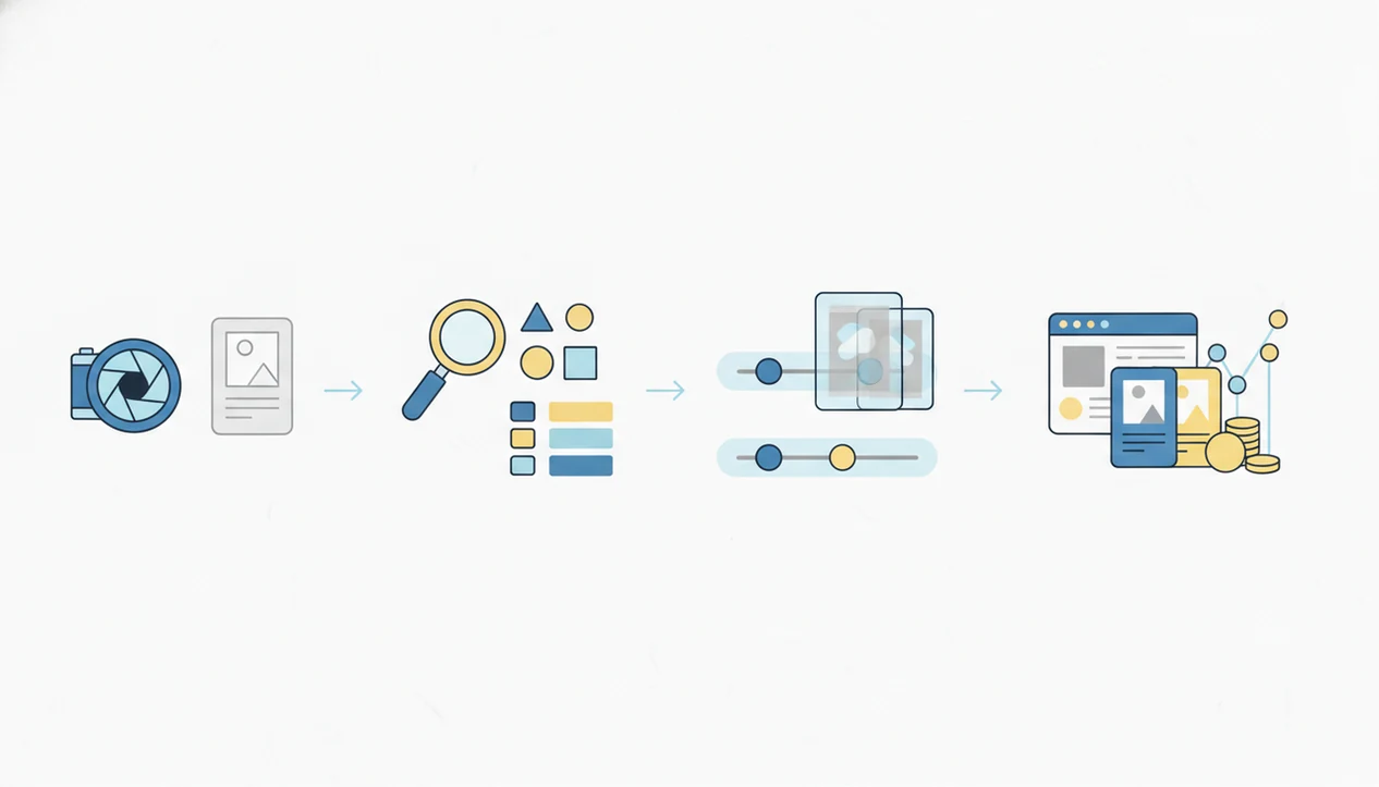 A simple diagram shows scanning, card matching, condition entry, and portfolio value tracking.
